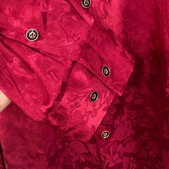 Coofandy Solid Red Floral Design Button Down Long Sleeve Blouse Ladies Size XXXL - Picture 4 of 10